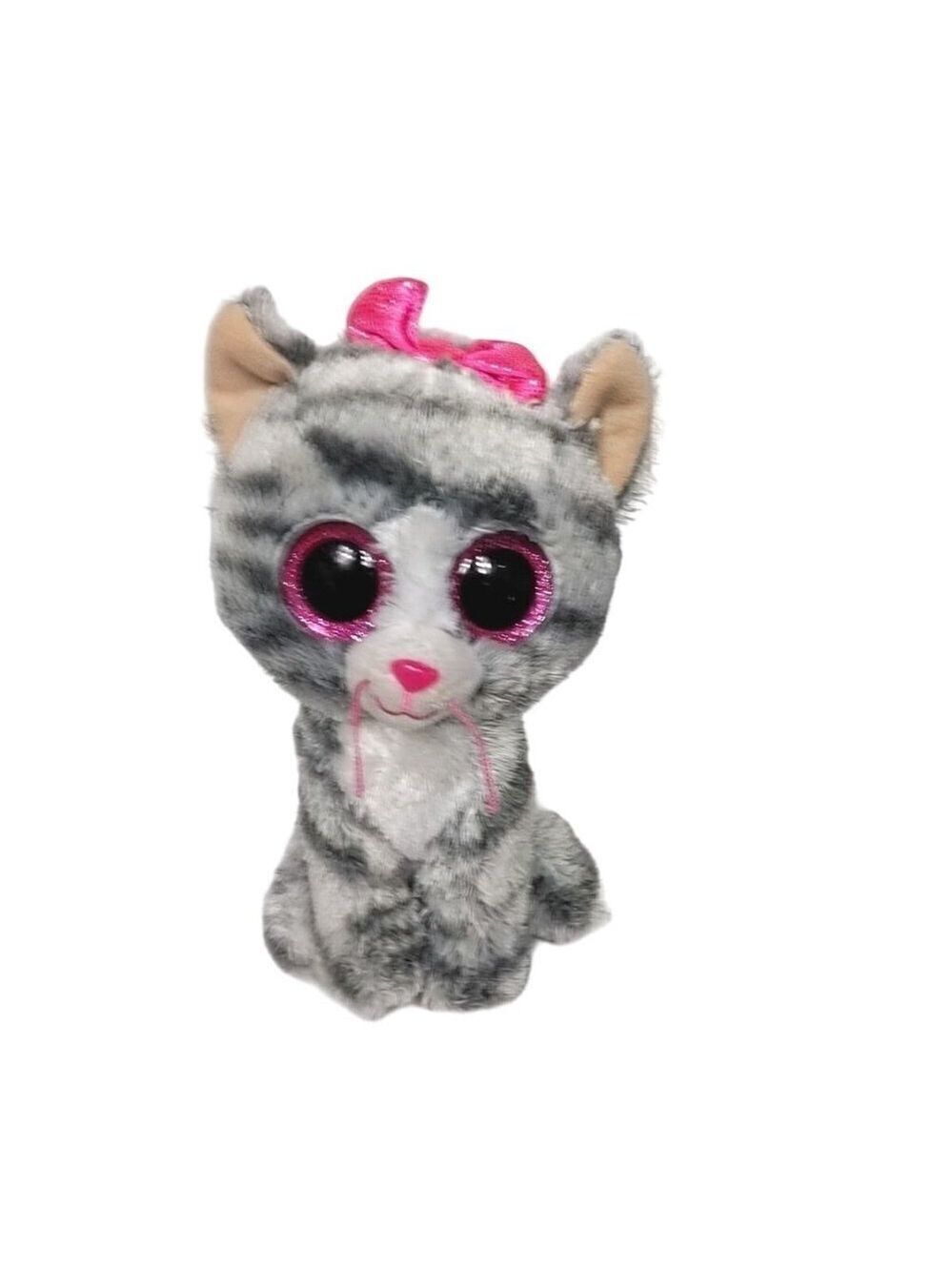 Ty Kiki Beanie Boos Tabby Cat Plush Gray White 6.25"
